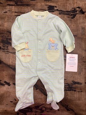 VTG 2005 Carter’s Easy Entry Footsie Sleeper 6M NWT Peek A Boo Animals Baby Boy